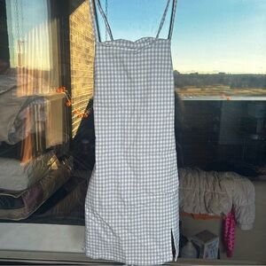 Garage Light Blue Gingham Slip Dress with Side Slit